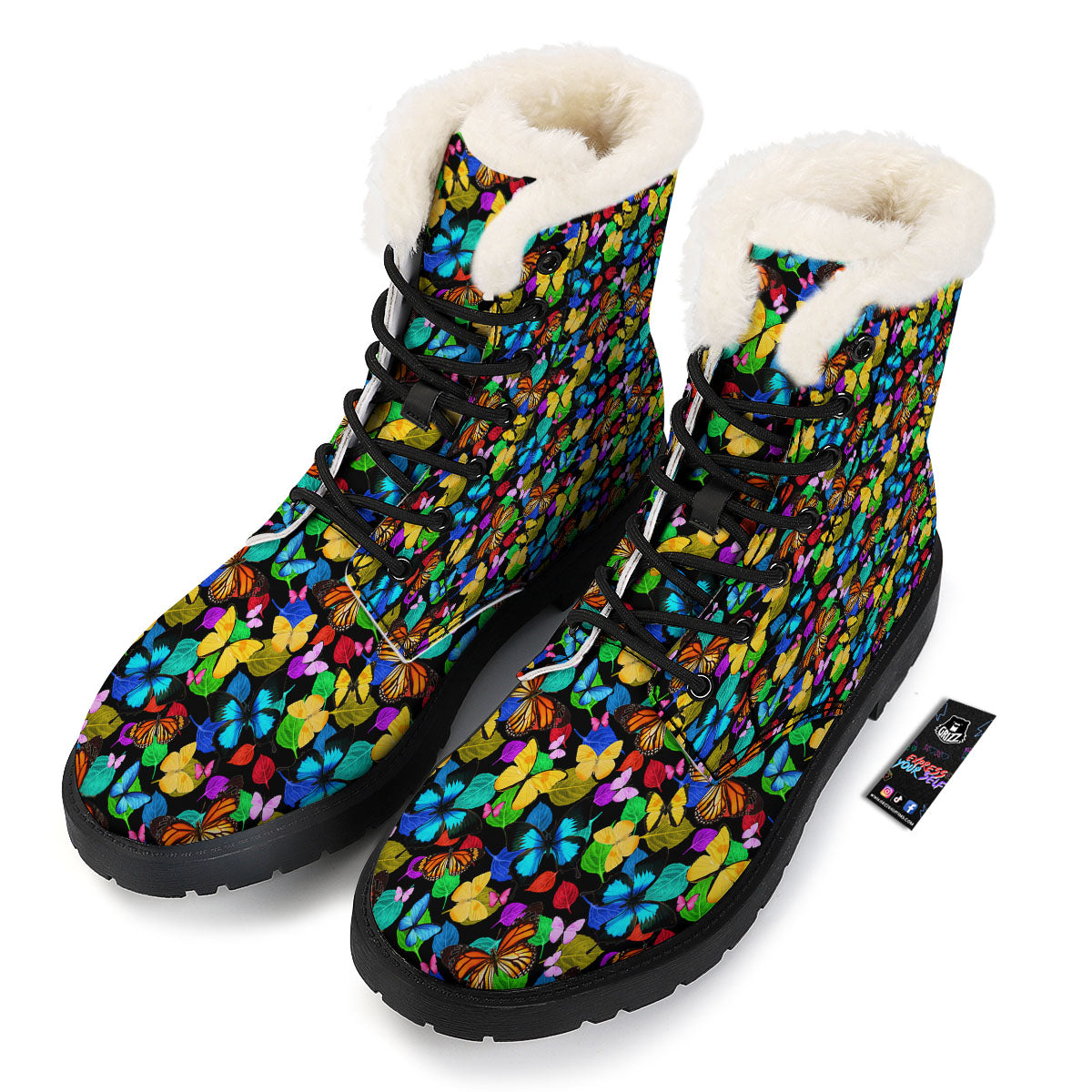 Butterfly Rainbow Print Pattern Winter Boots-grizzshop