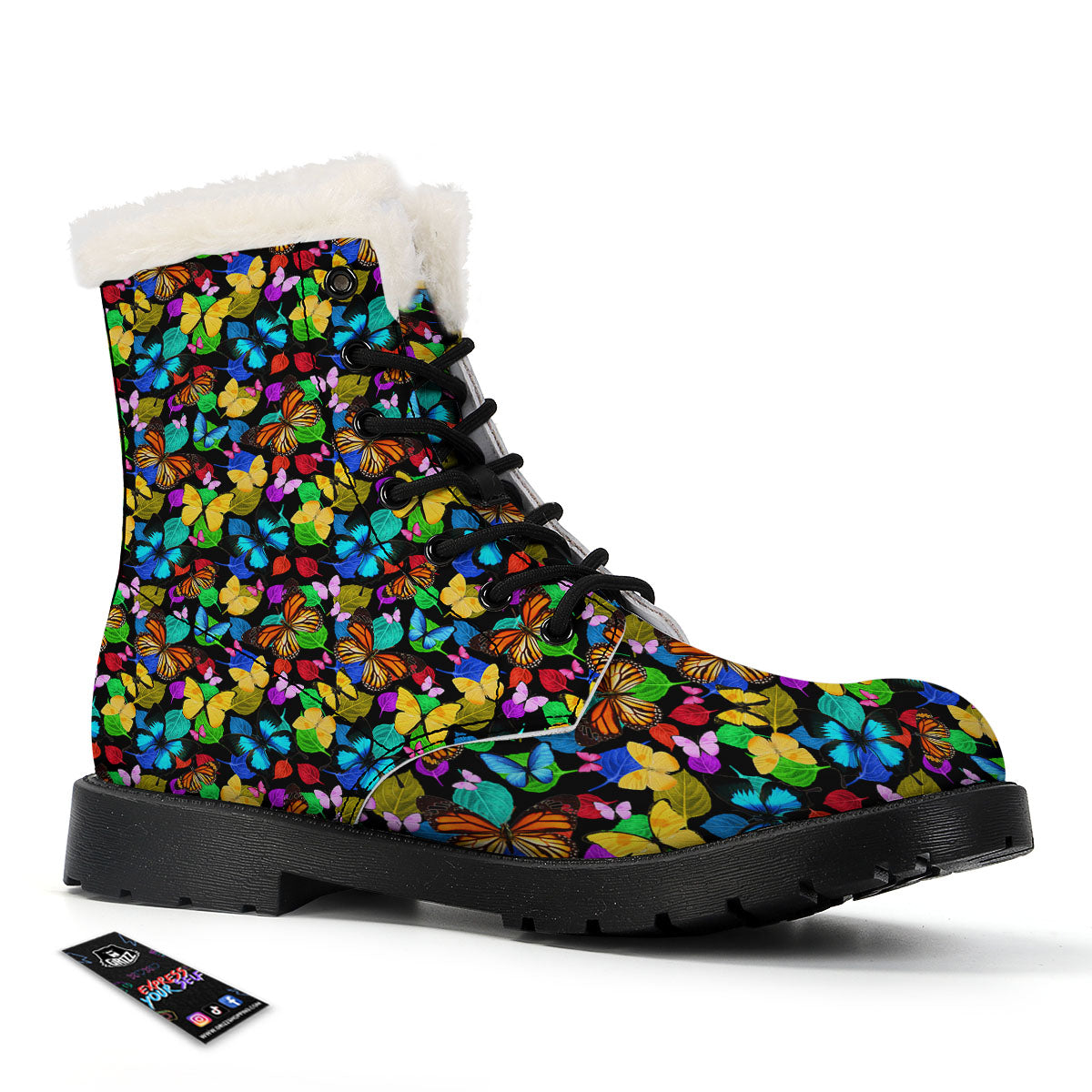 Butterfly Rainbow Print Pattern Winter Boots-grizzshop