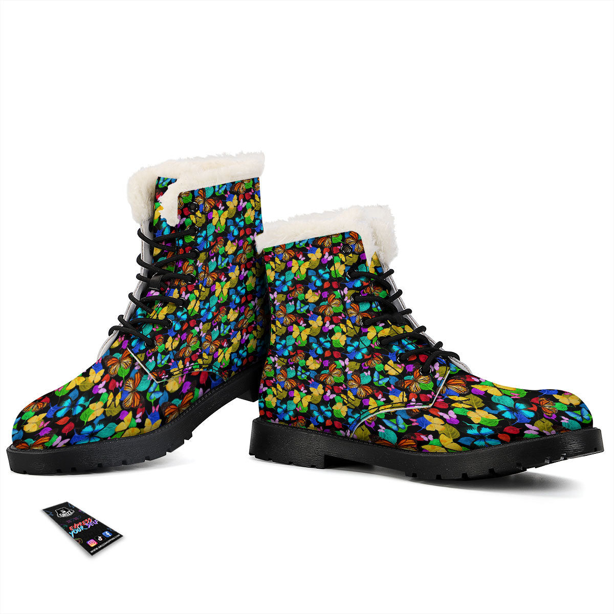 Butterfly Rainbow Print Pattern Winter Boots-grizzshop