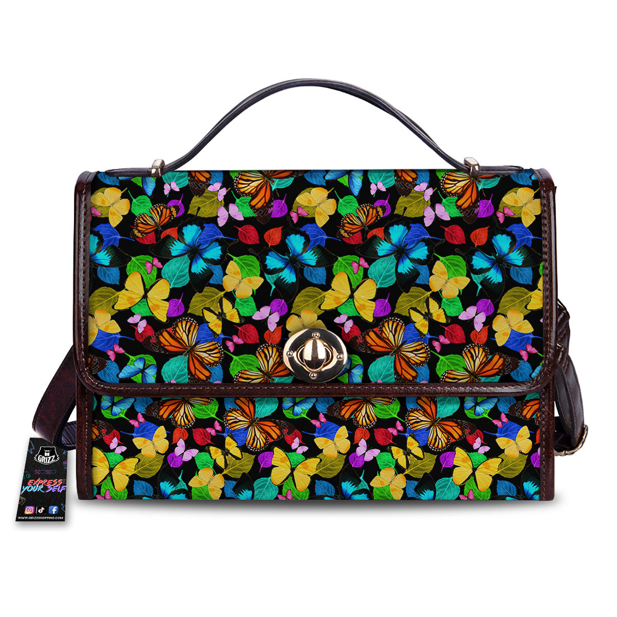 Butterfly Rainbow Print Pattern Women's Satchel Bag-grizzshop