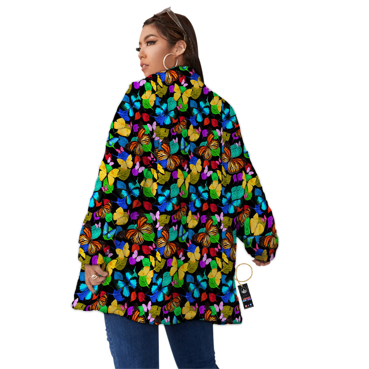 Butterfly Rainbow Print Pattern Women's Sherpa Jacket-grizzshop