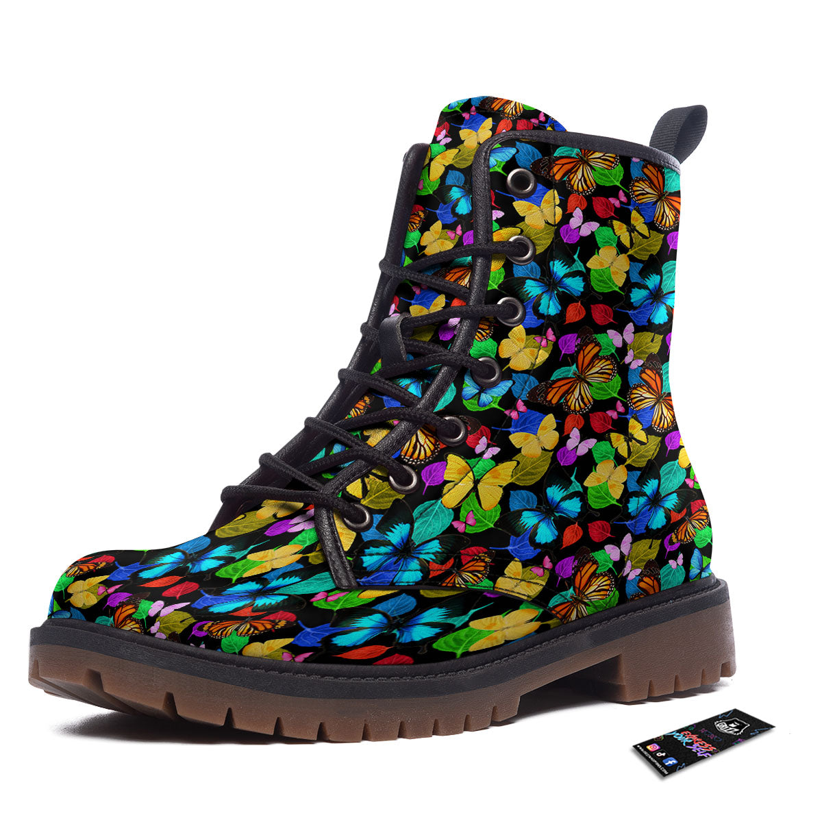 Butterfly Rainbow Print Pattern Work Boots-grizzshop