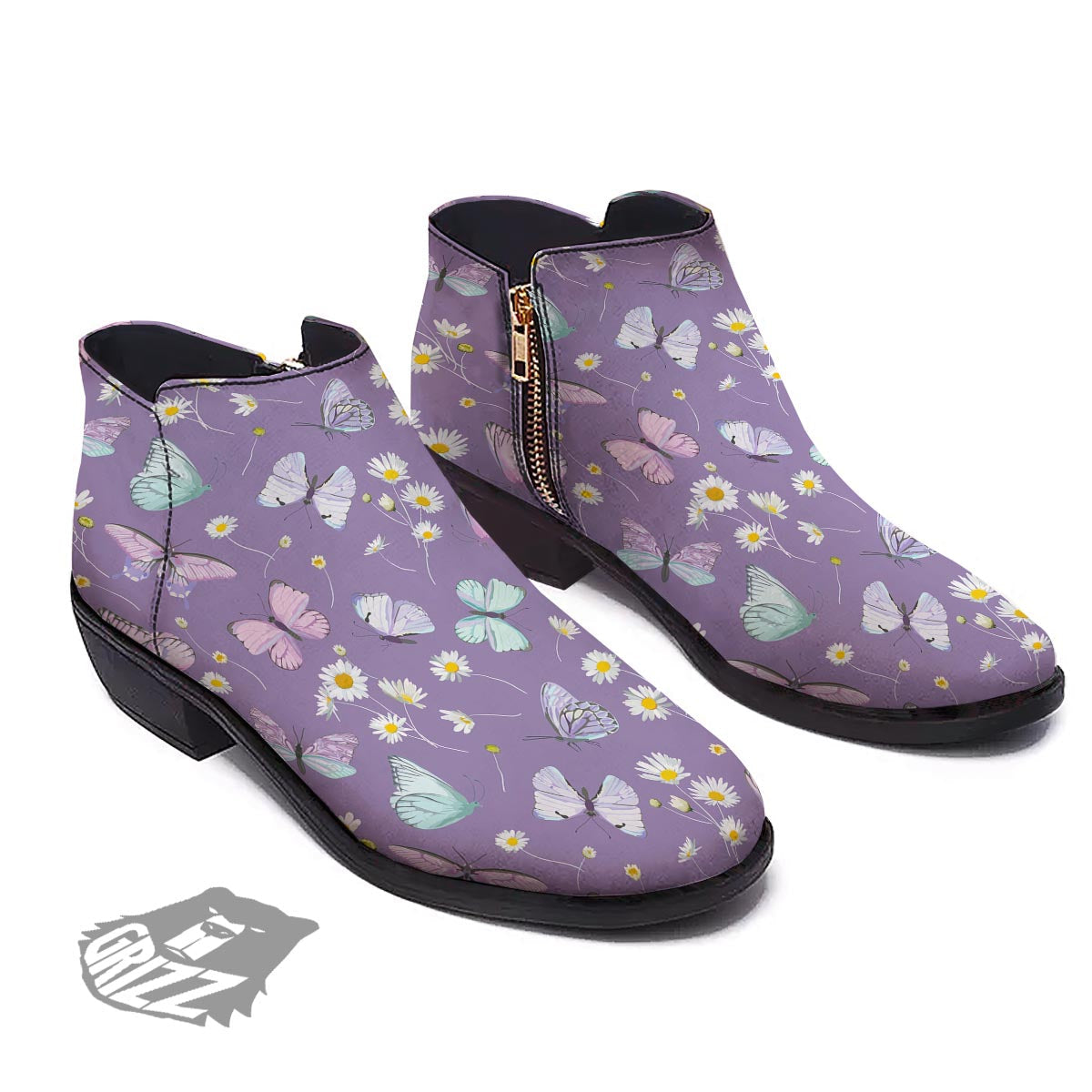 Butterfly Spring Print Pattern Ankle Boots-grizzshop