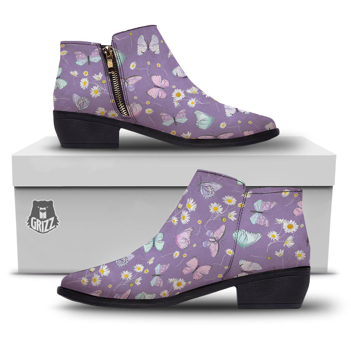 Butterfly Spring Print Pattern Ankle Boots-grizzshop