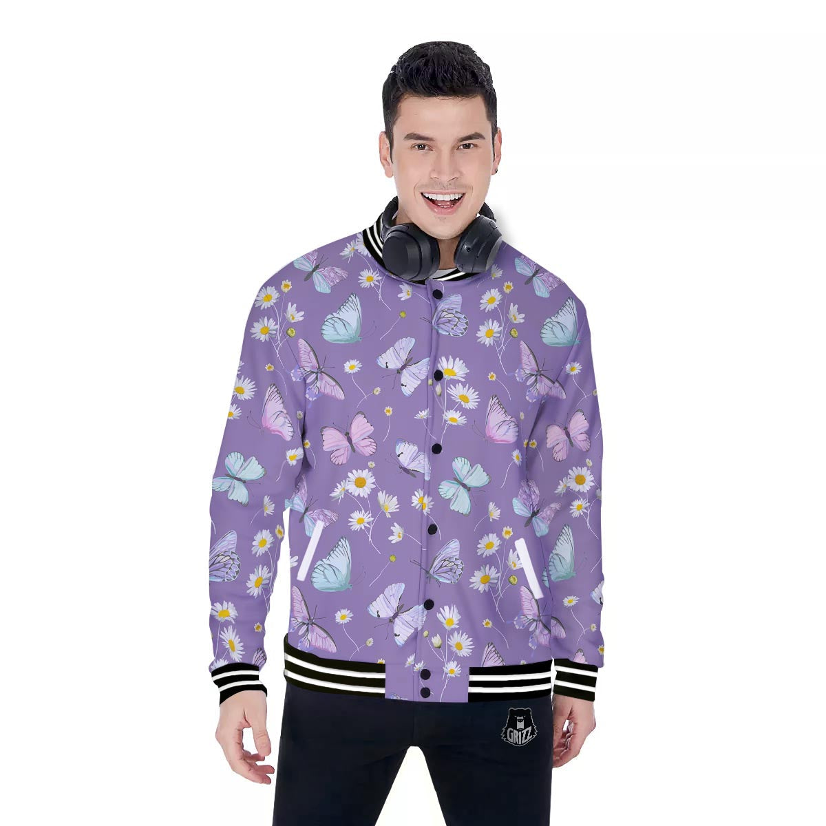 Butterfly Spring Print Pattern Baseball Jacket-grizzshop