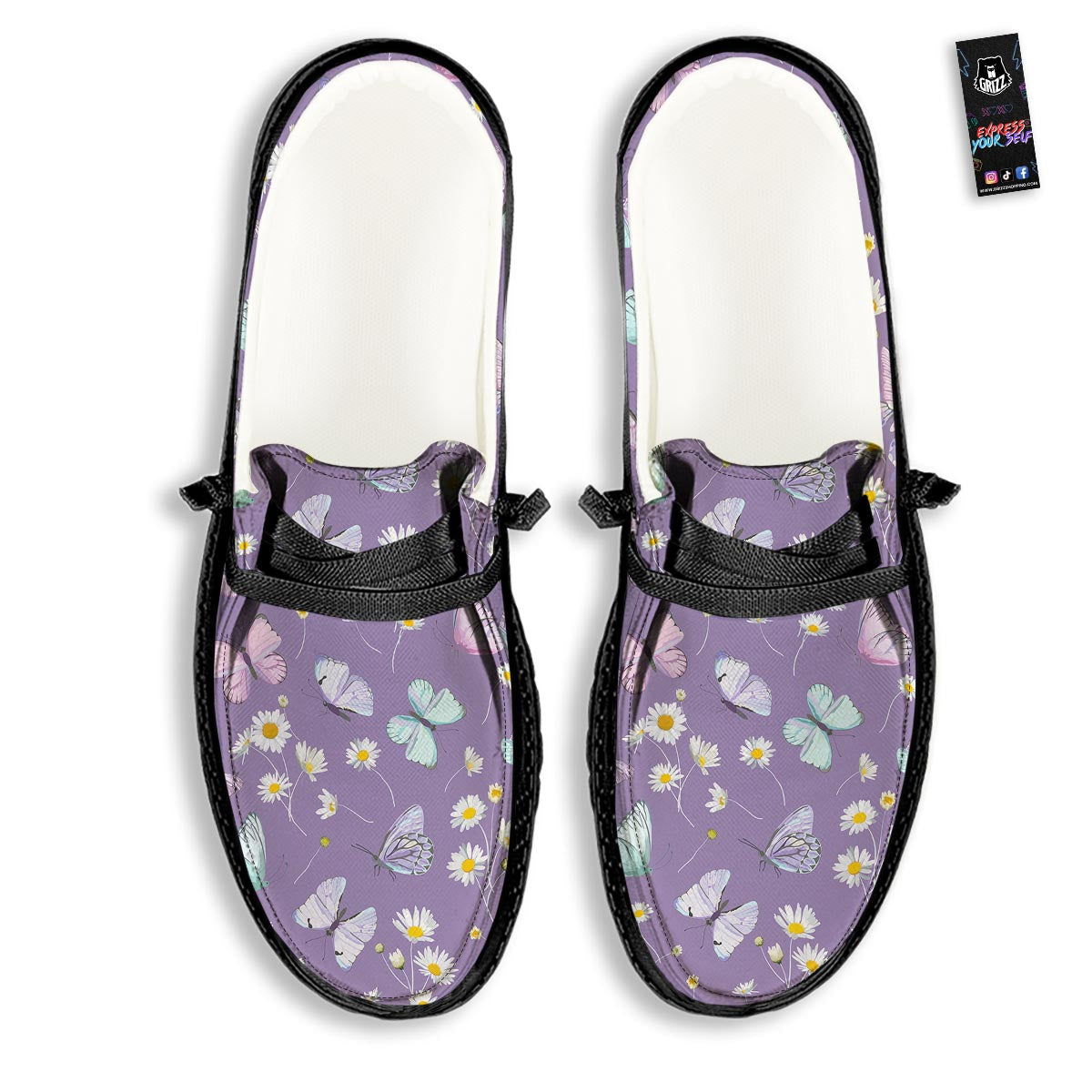 Butterfly Spring Print Pattern Black Loafers-grizzshop