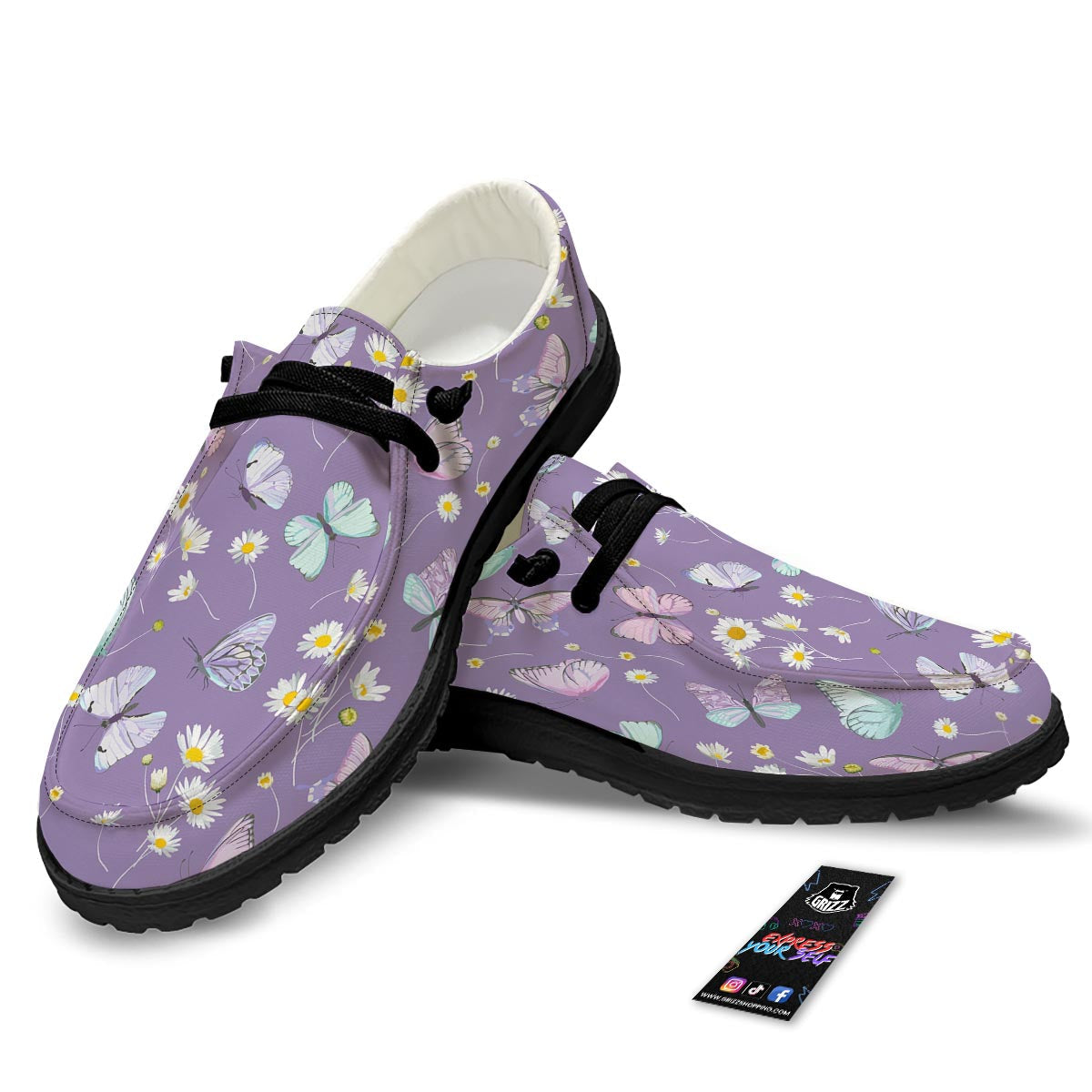 Butterfly Spring Print Pattern Black Loafers-grizzshop