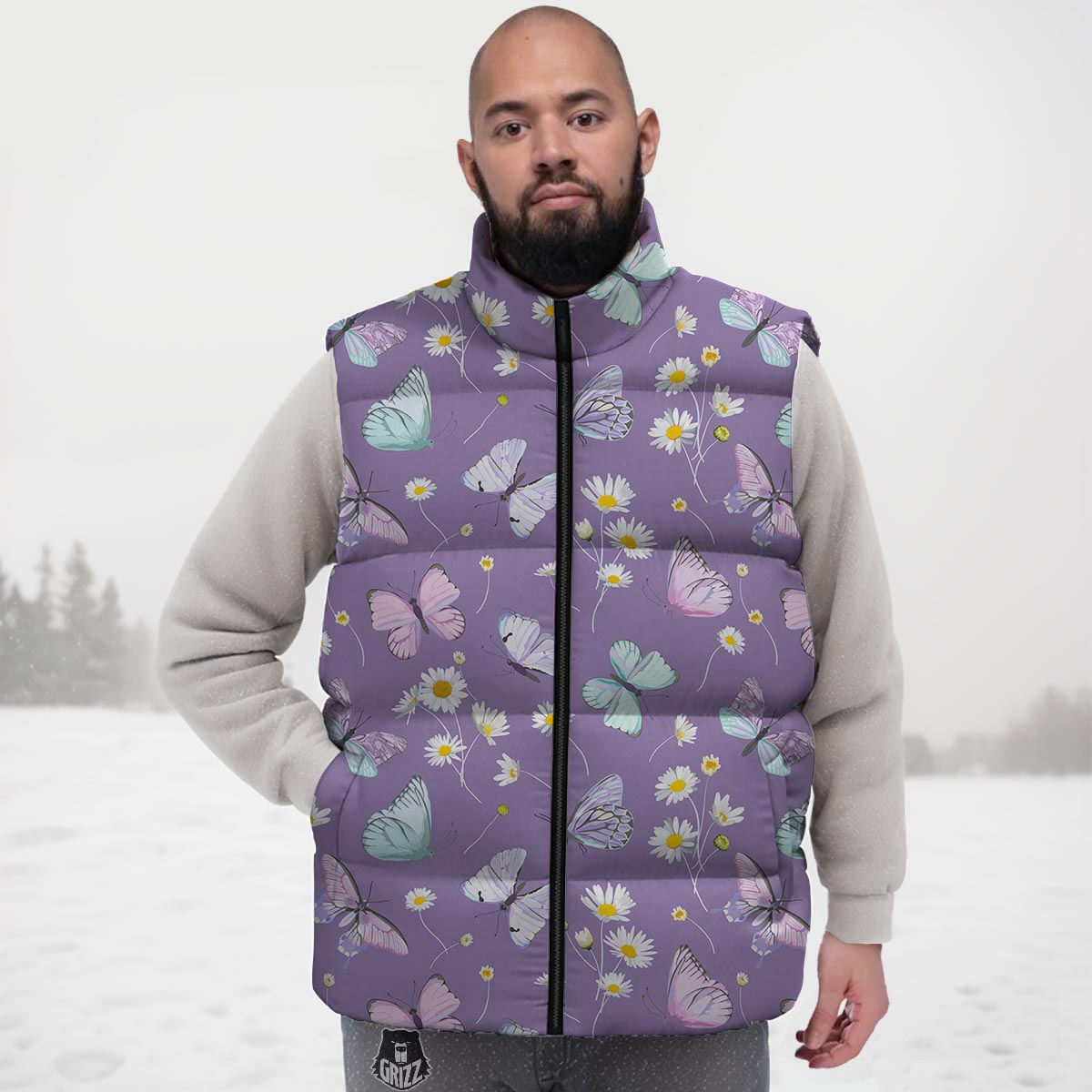 Butterfly Spring Print Pattern Down Vest