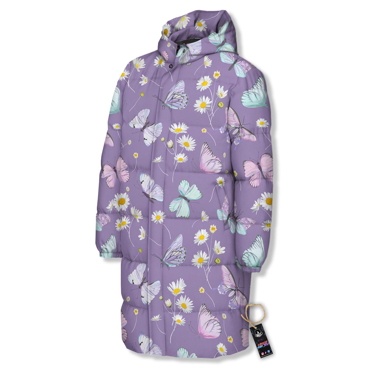 Butterfly Spring Print Pattern Long Down Jacket-grizzshop