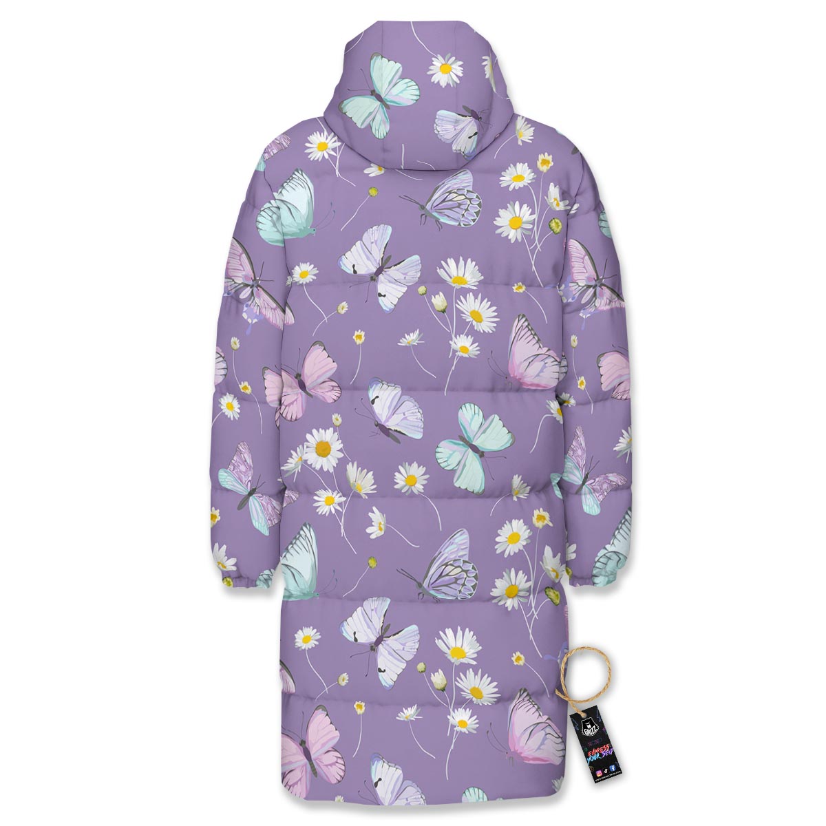 Butterfly Spring Print Pattern Long Down Jacket-grizzshop
