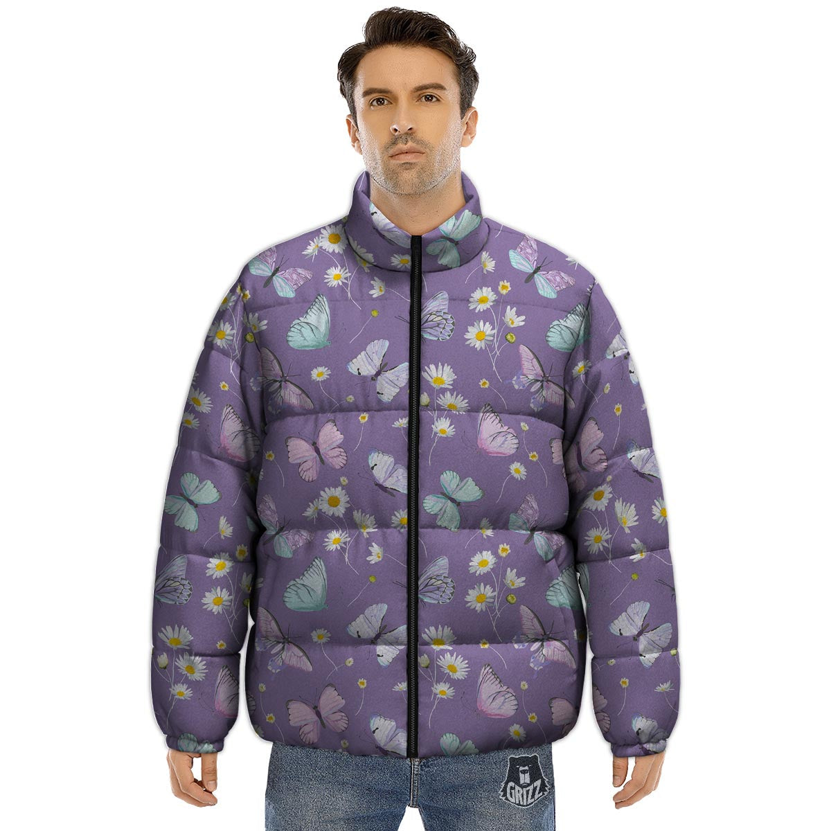 Butterfly Spring Print Pattern Puffer Jacket-grizzshop