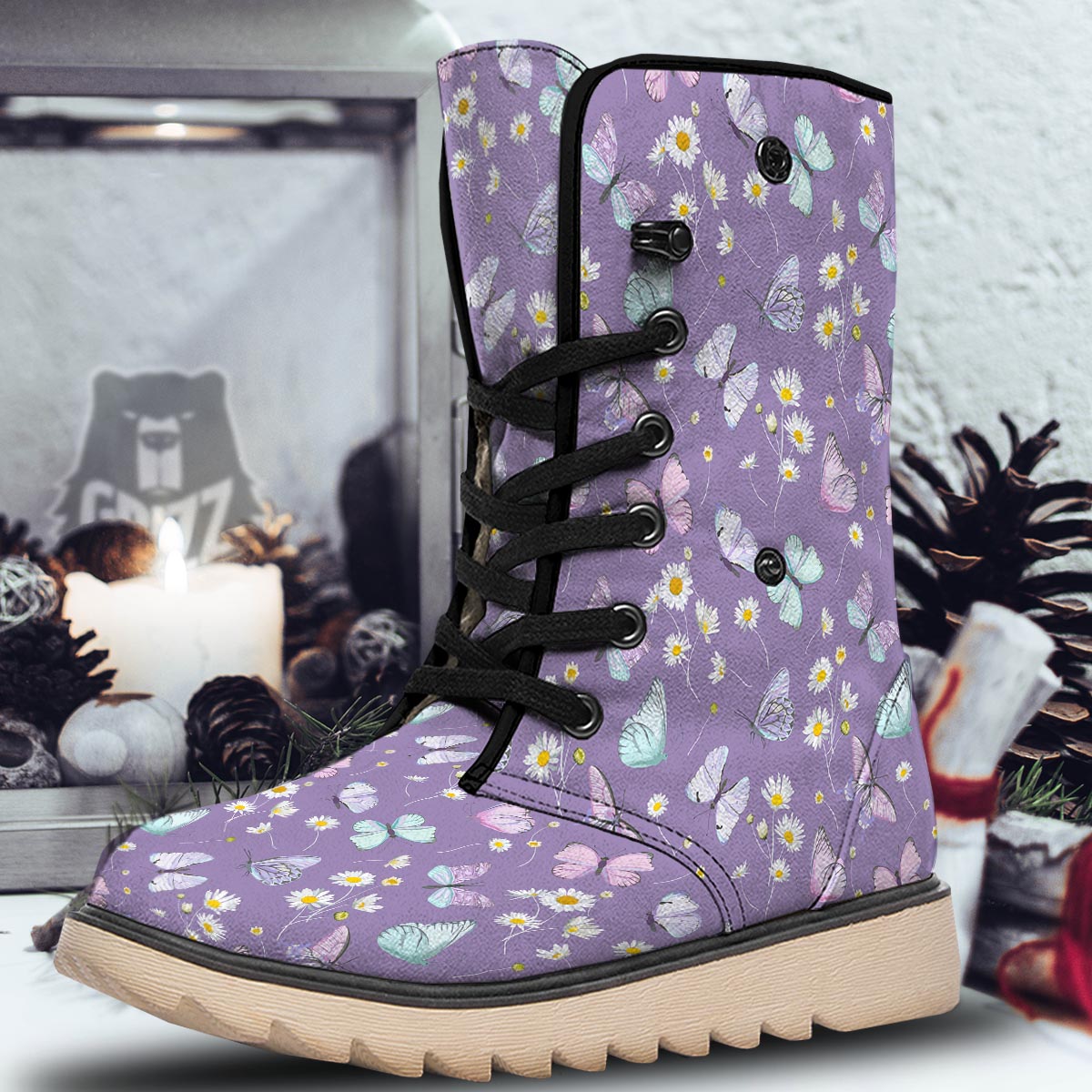 Butterfly Spring Print Pattern Snow Boots-grizzshop