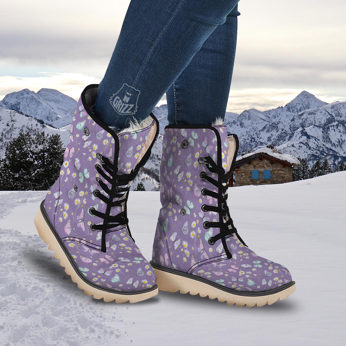 Butterfly Spring Print Pattern Snow Boots-grizzshop