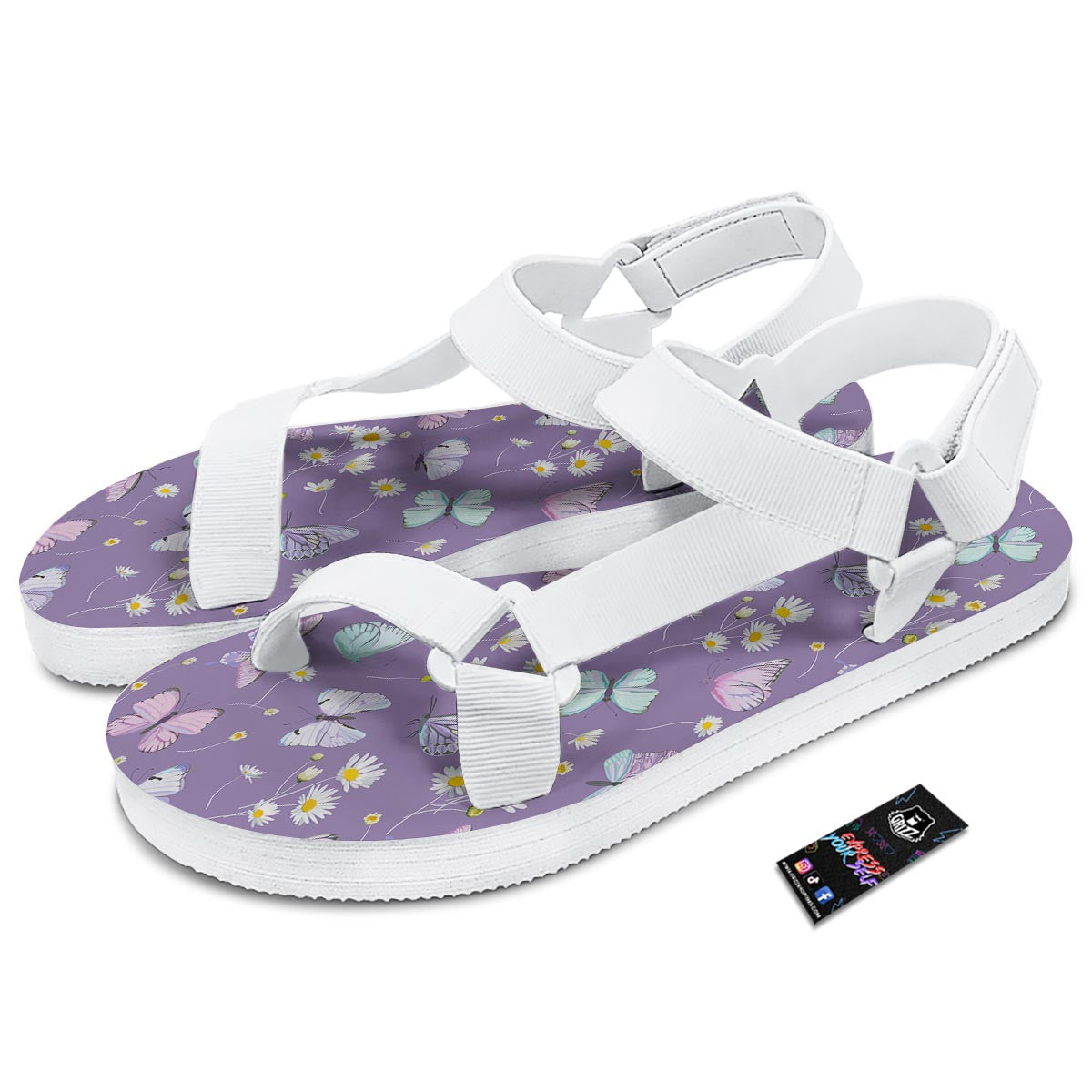 Butterfly Spring Print Pattern White Open Toe Sandals-grizzshop