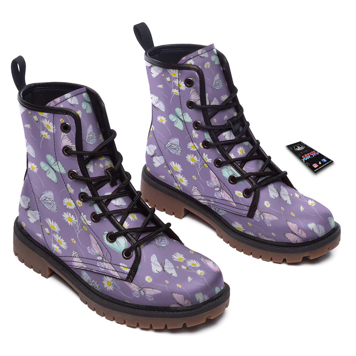 Butterfly Spring Print Pattern Work Boots-grizzshop
