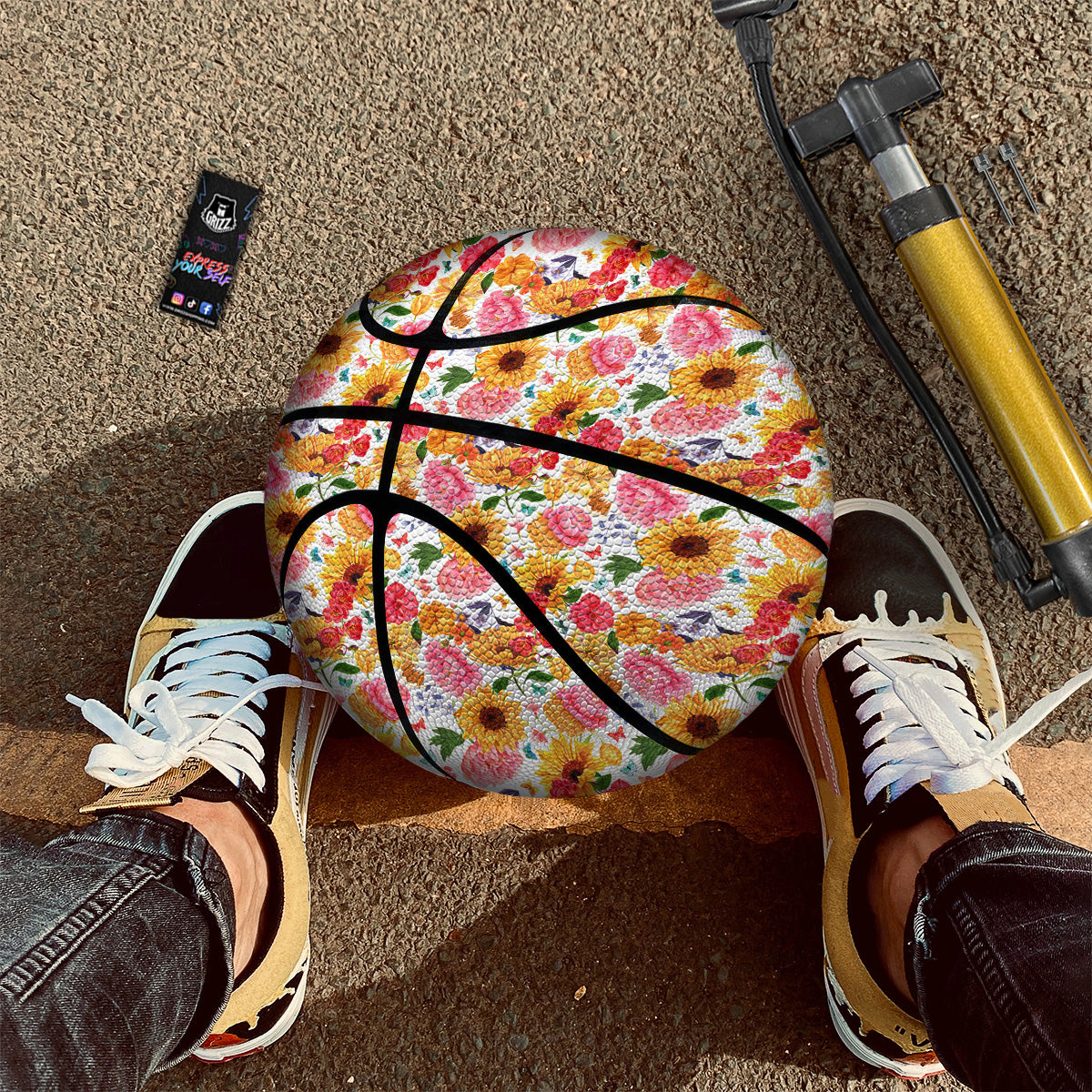 Butterfly Sunflowers Peonies Print Pattern Basketball-grizzshop