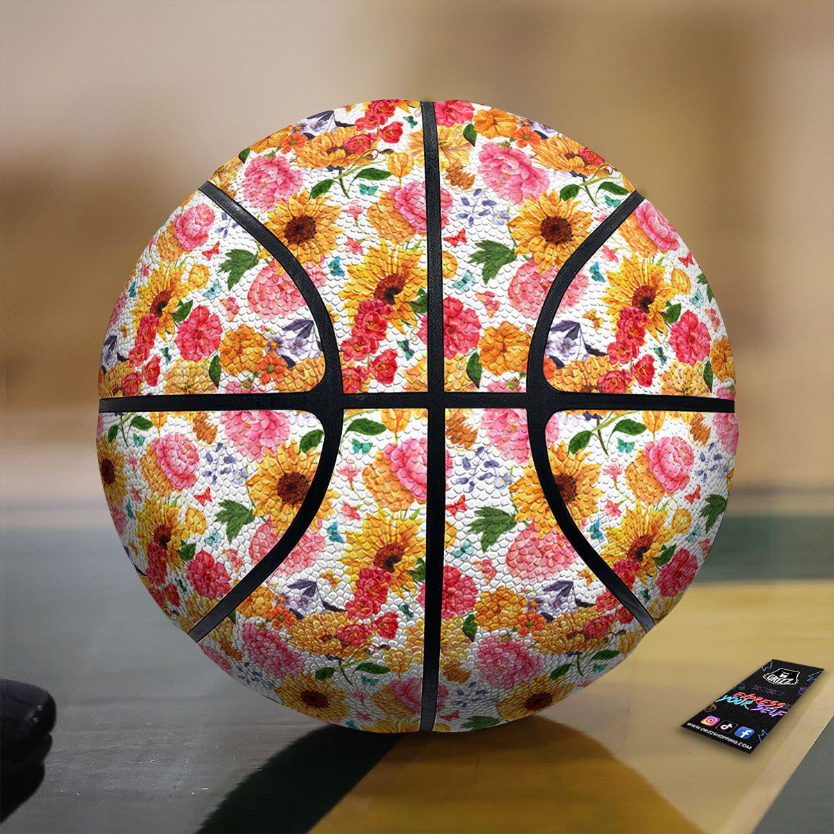 Butterfly Sunflowers Peonies Print Pattern Basketball-grizzshop