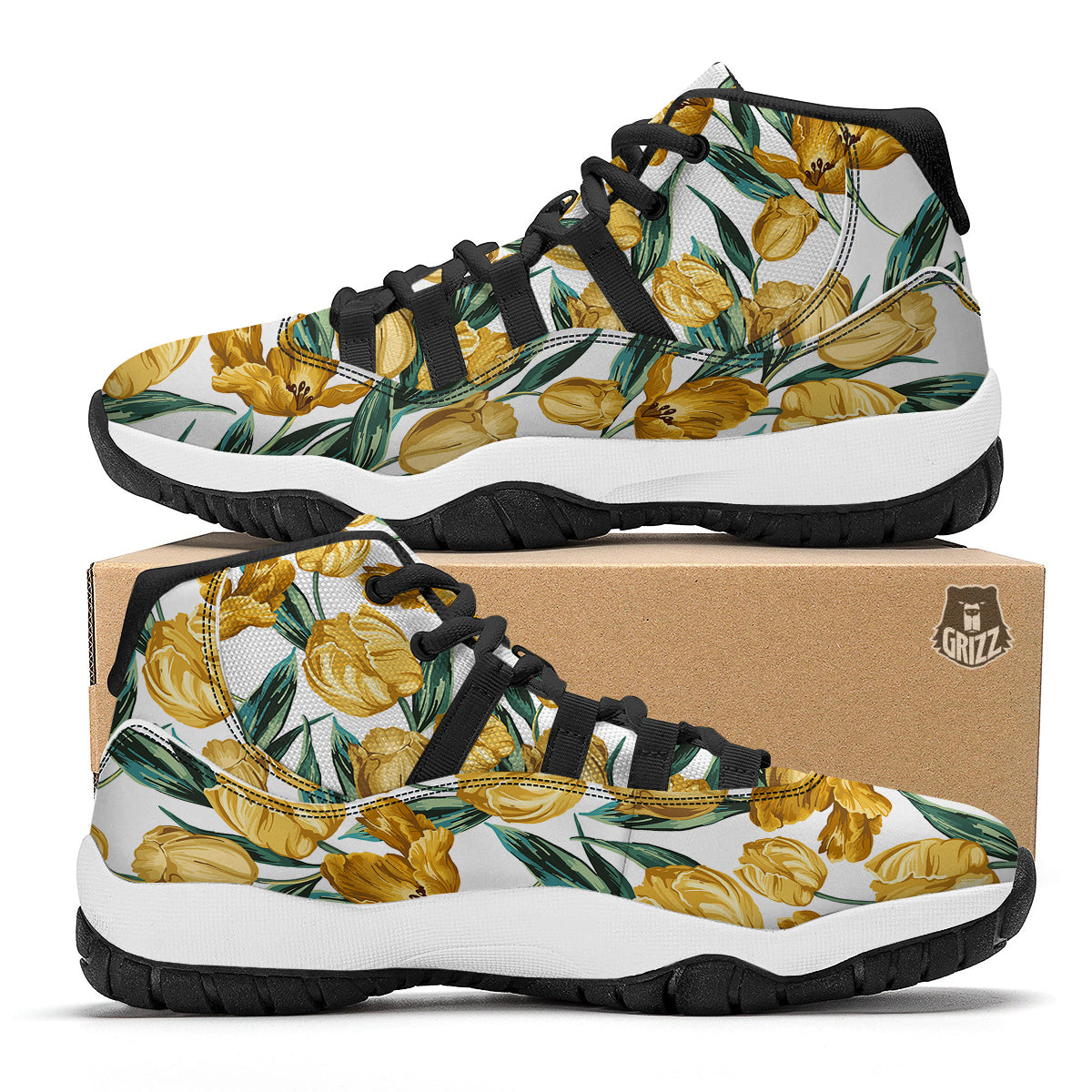 Butterfly Sunflowers Peonies Print Pattern Black Bball Shoes-grizzshop