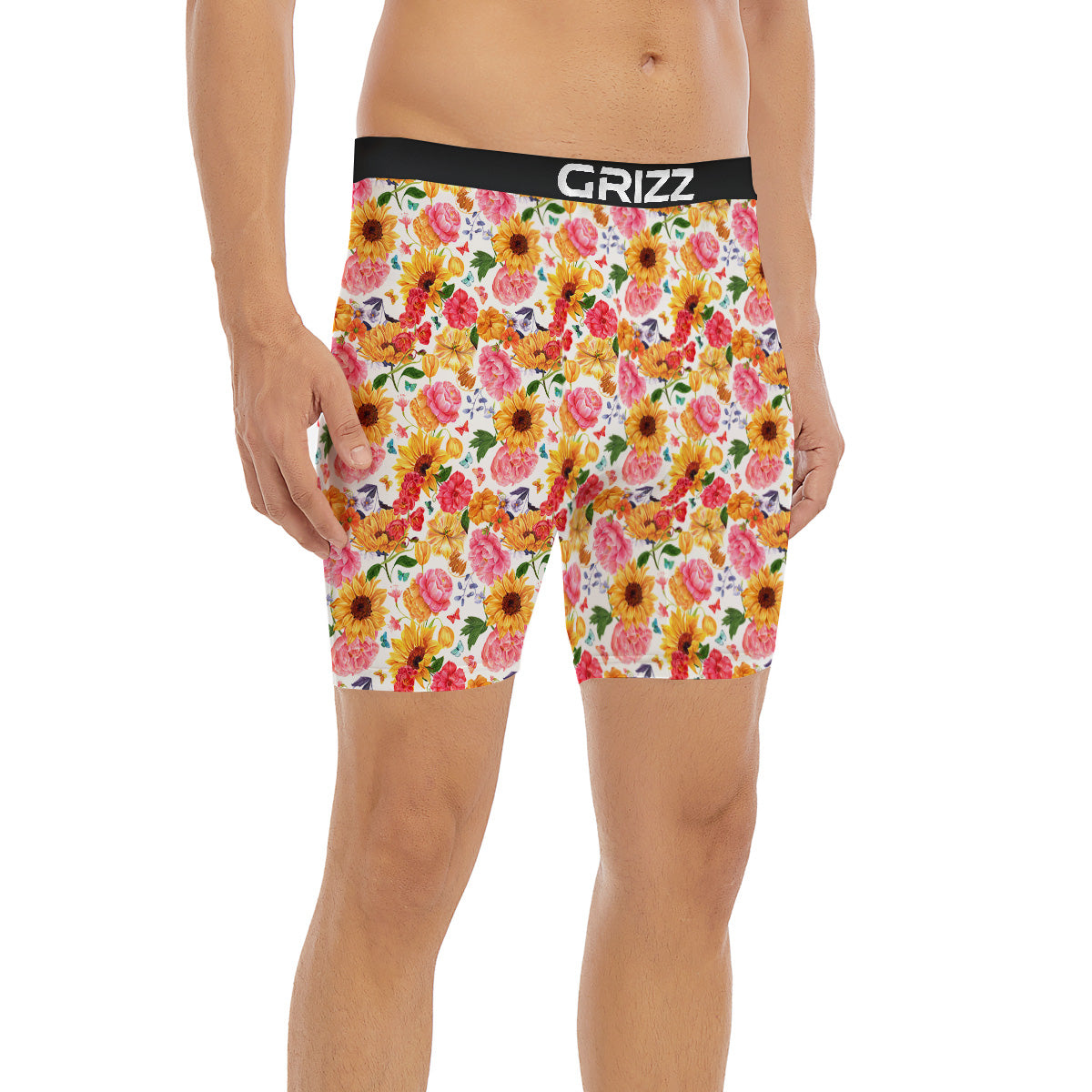 Butterfly Sunflowers Peonies Print Pattern Boxer Briefs-grizzshop