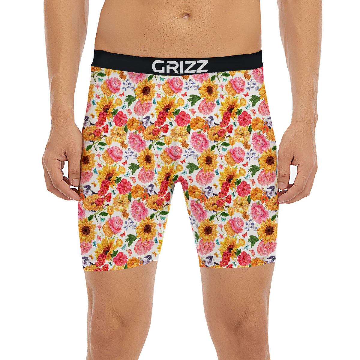 Butterfly Sunflowers Peonies Print Pattern Boxer Briefs-grizzshop