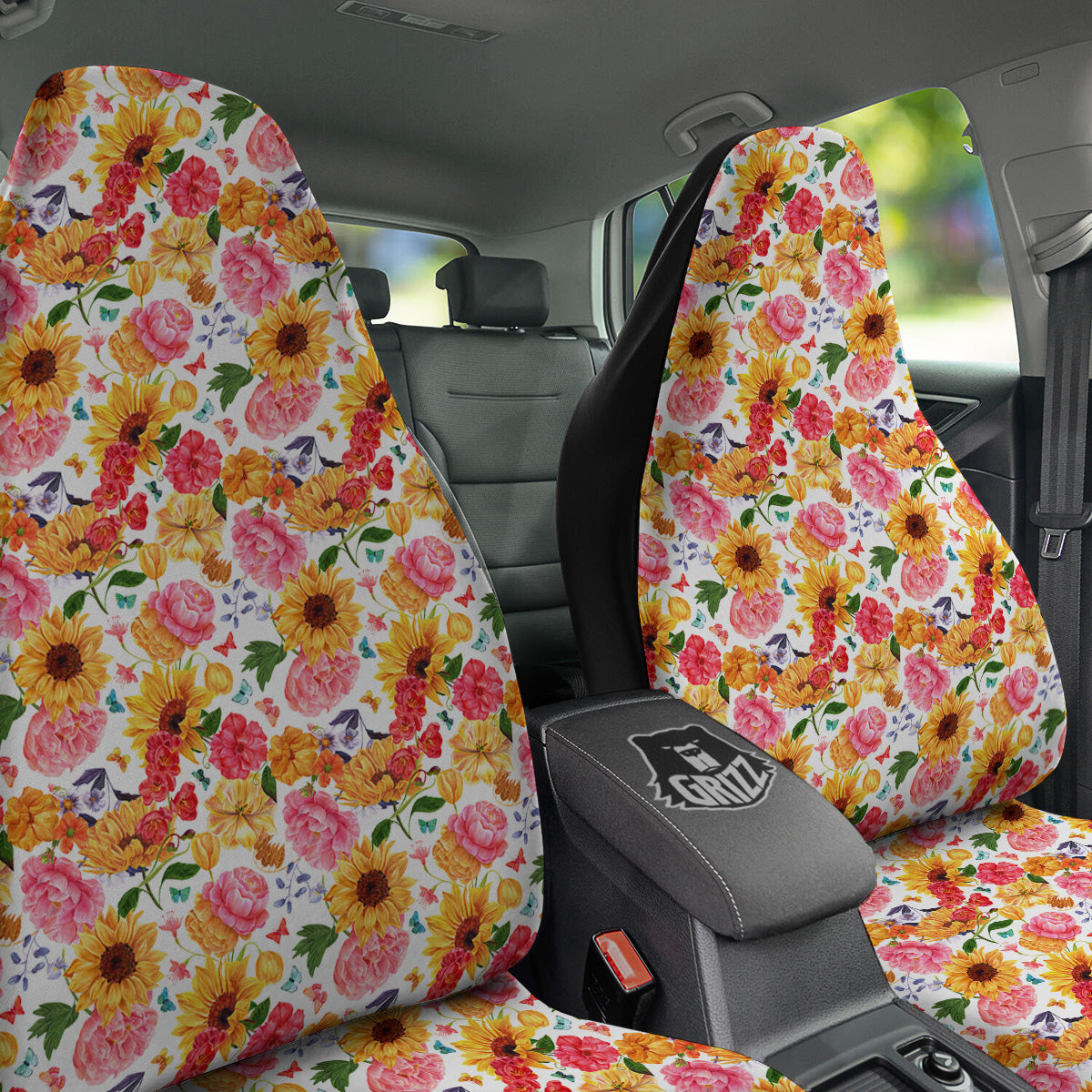 Butterfly Sunflowers Peonies Print Pattern Car Seat Covers-grizzshop