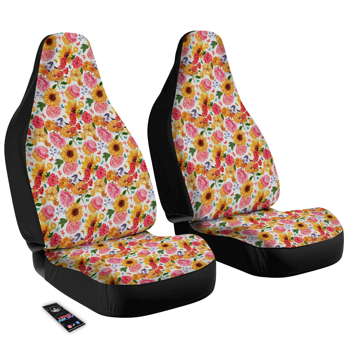 Butterfly Sunflowers Peonies Print Pattern Car Seat Covers-grizzshop