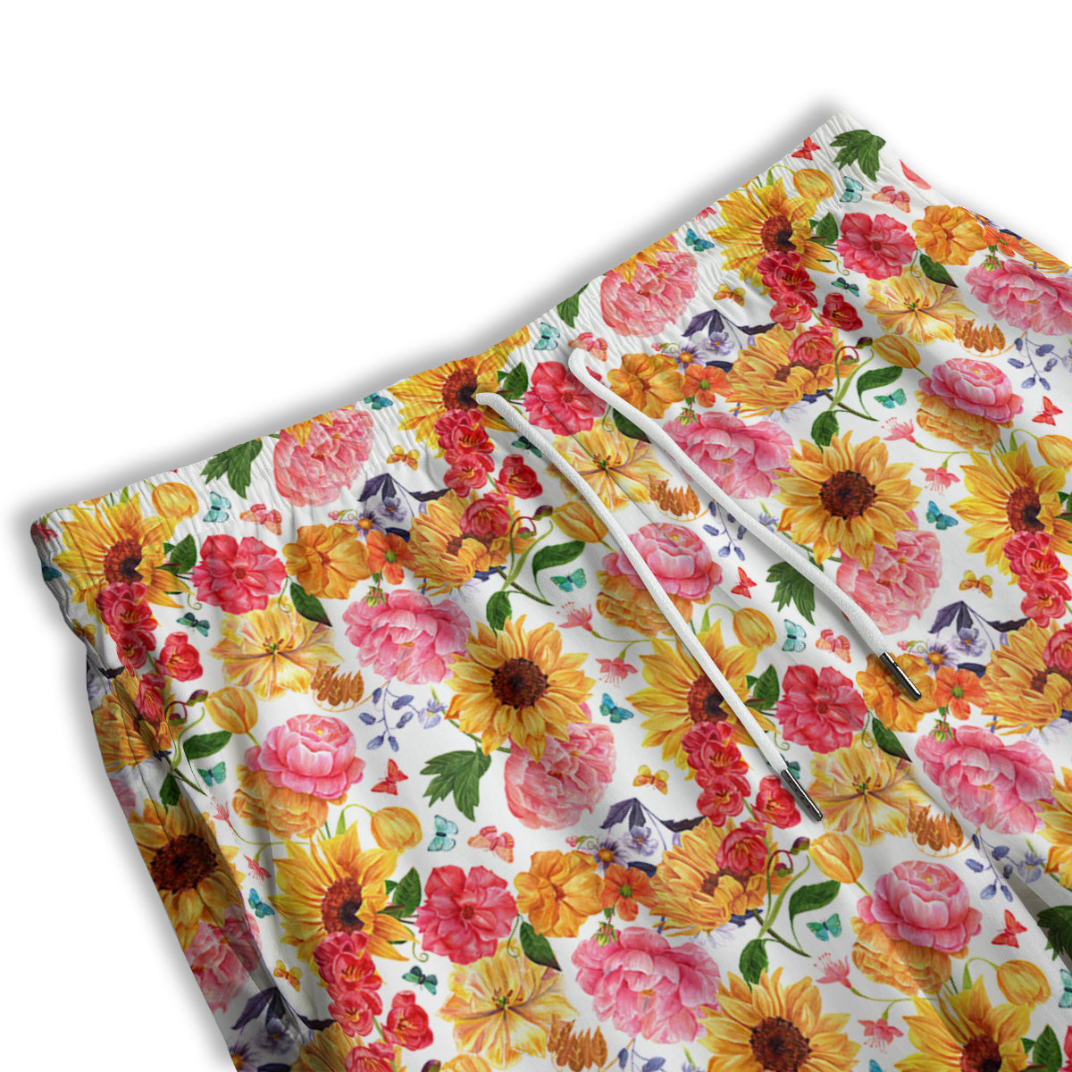 Butterfly Sunflowers Peonies Print Pattern Men's Athletic Shorts