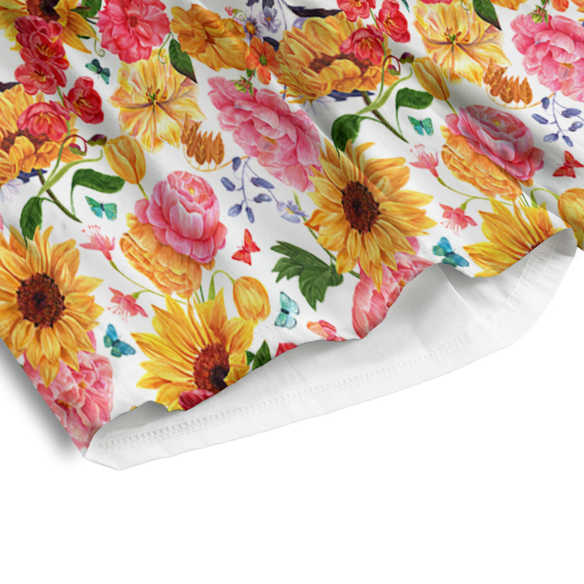 Butterfly Sunflowers Peonies Print Pattern Men's Athletic Shorts