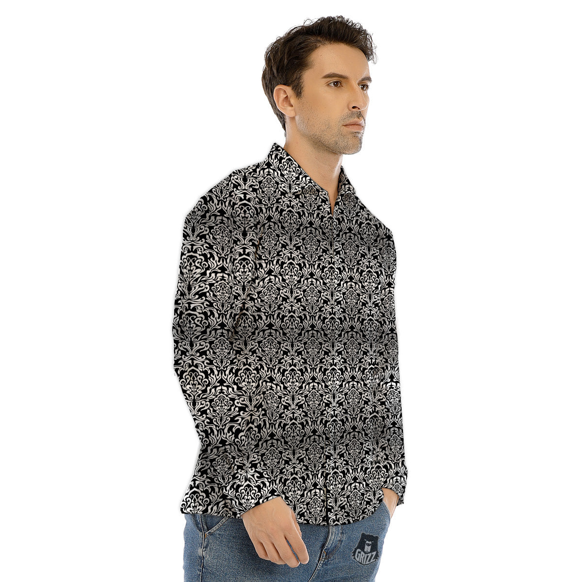 Butterfly Sunflowers Peonies Print Pattern Men's Dress Shirts-grizzshop