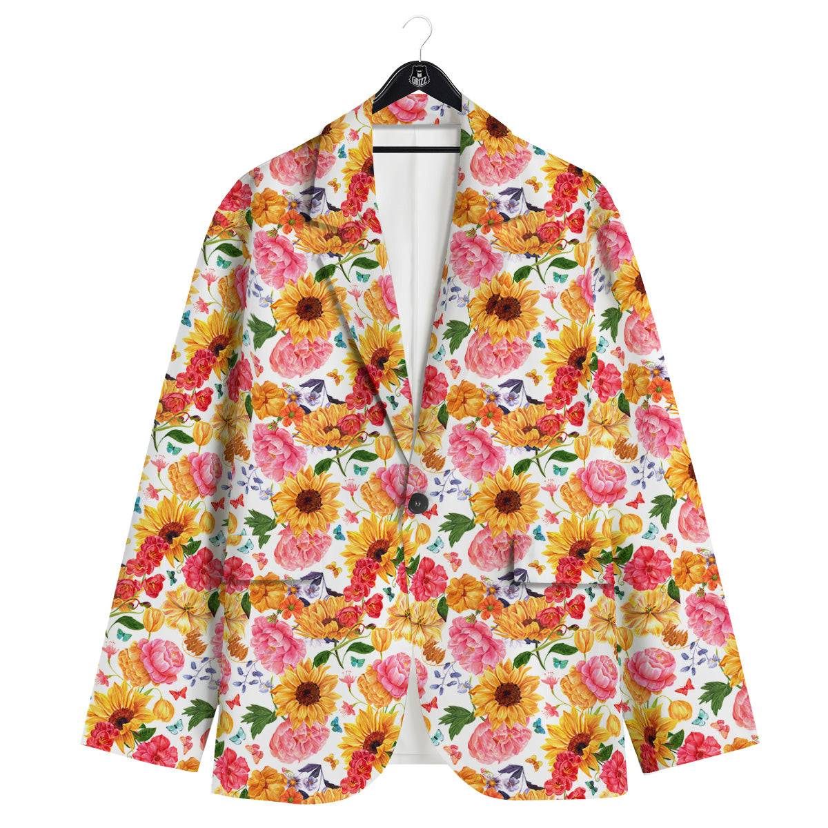 Butterfly Sunflowers Peonies Print Pattern Men's Sport Coat-grizzshop