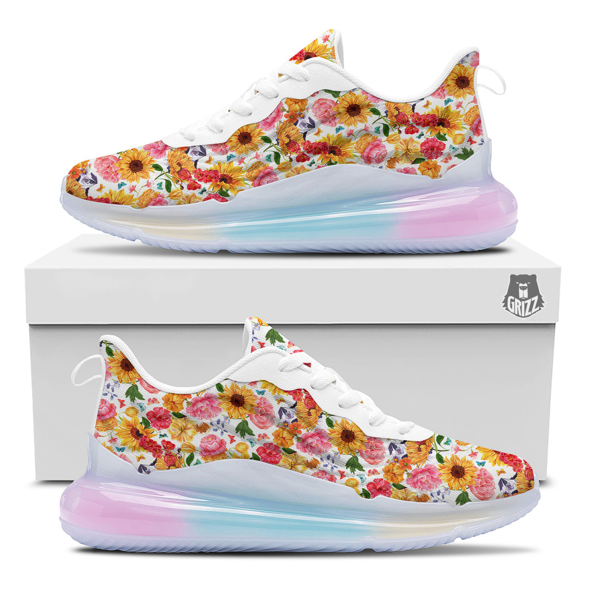 Butterfly Sunflowers Peonies Print Pattern Running Sneakers-grizzshop