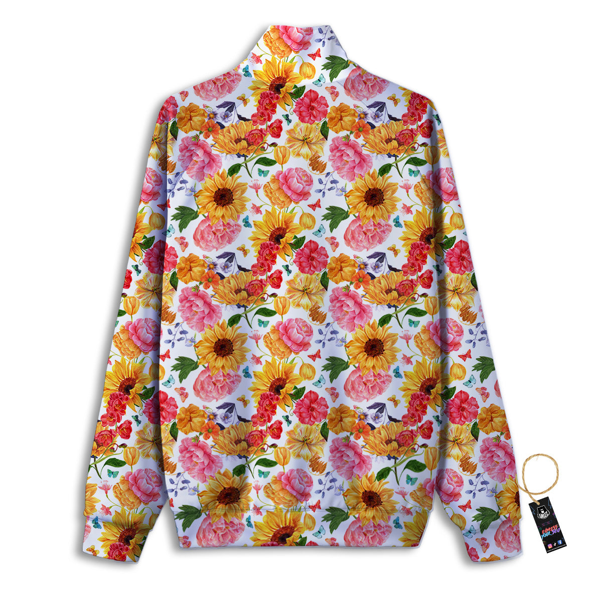 Butterfly Sunflowers Peonies Print Pattern Track Jacket-grizzshop