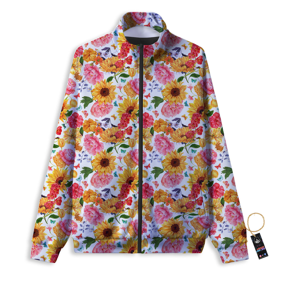 Butterfly Sunflowers Peonies Print Pattern Track Jacket-grizzshop
