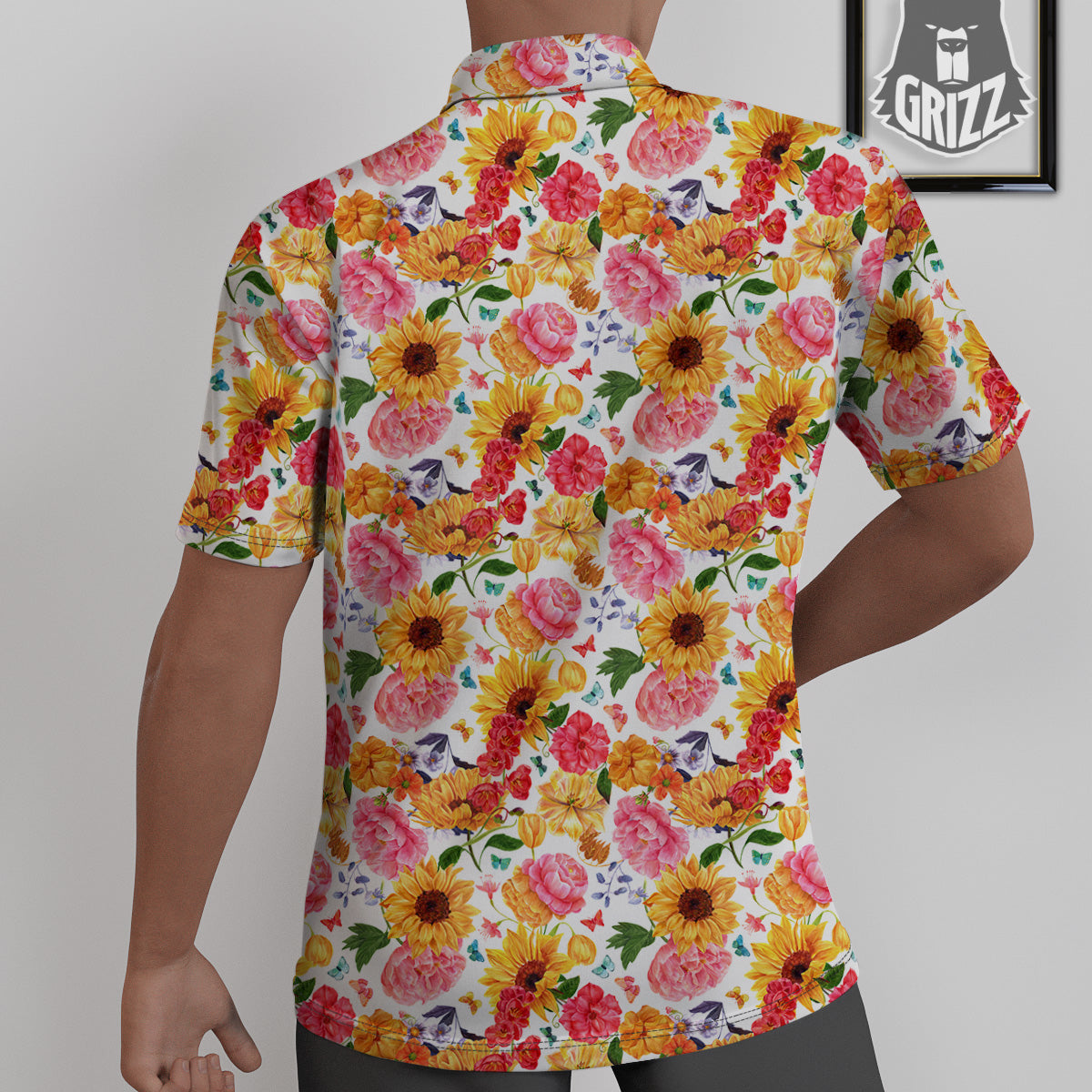 Butterfly Sunflowers Peonies Print Pattern Untucked Shirts-grizzshop