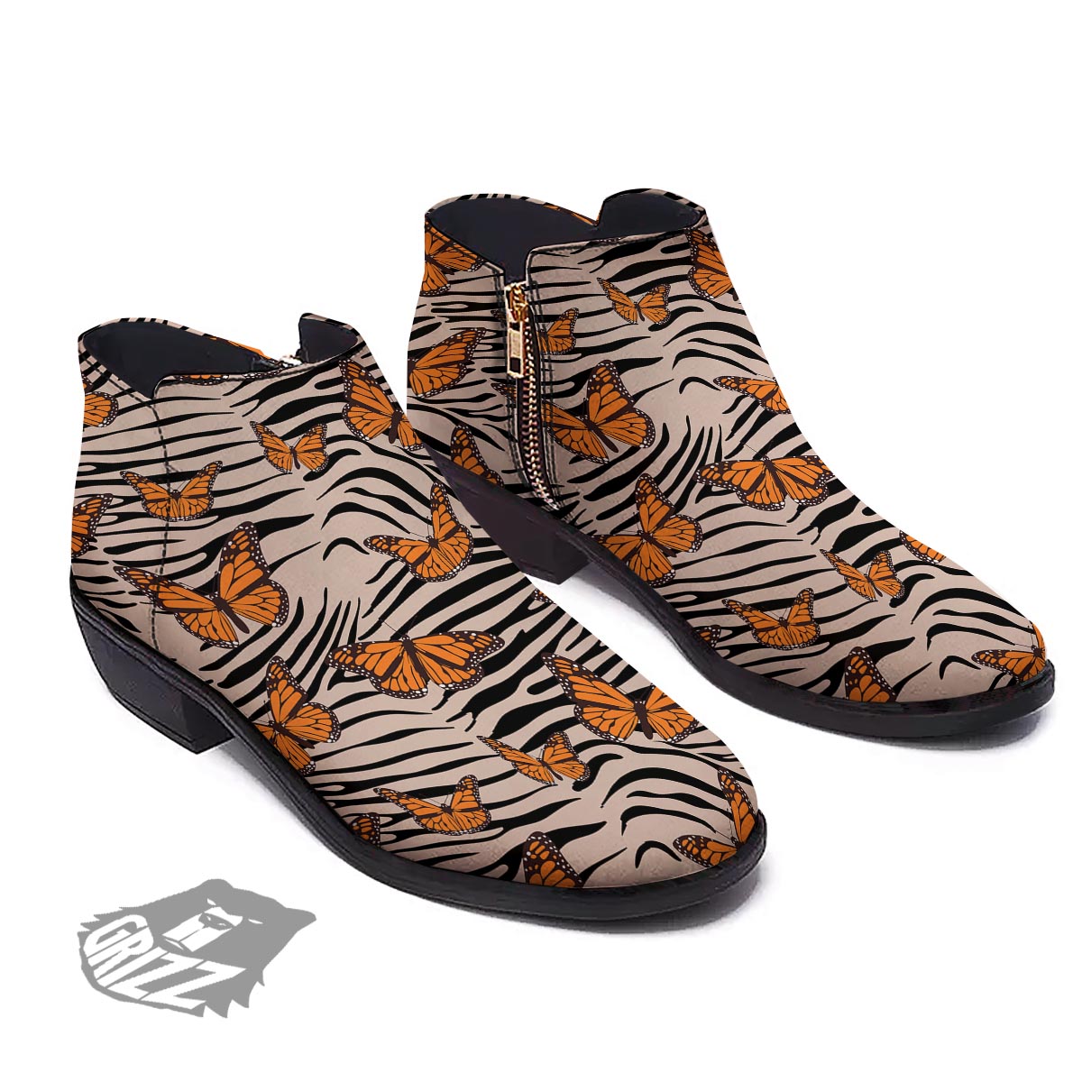 Butterfly Tiger Monarch Print Pattern Ankle Boots-grizzshop