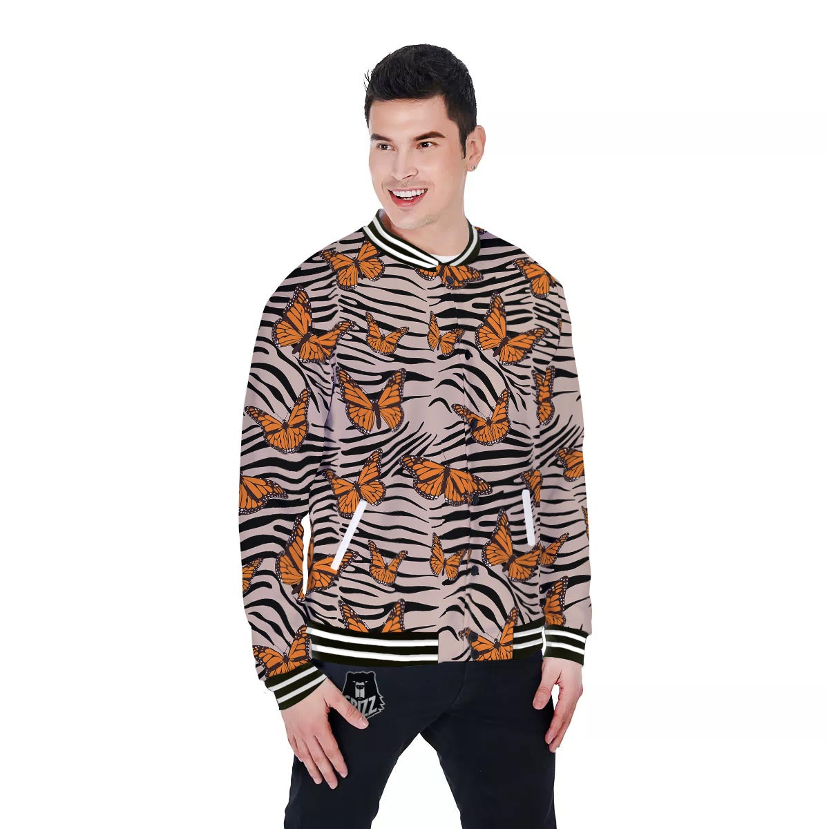 Butterfly Tiger Monarch Print Pattern Baseball Jacket-grizzshop