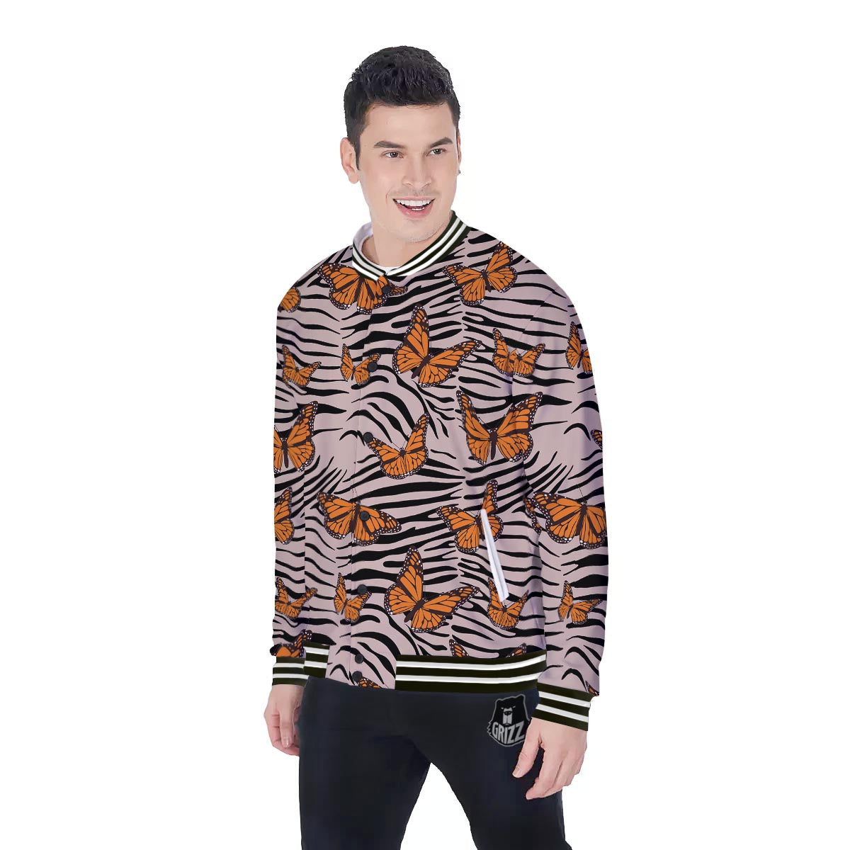 Butterfly Tiger Monarch Print Pattern Baseball Jacket-grizzshop