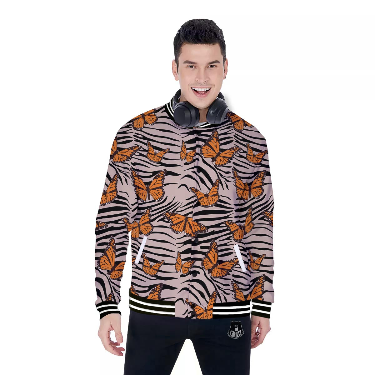Butterfly Tiger Monarch Print Pattern Baseball Jacket-grizzshop