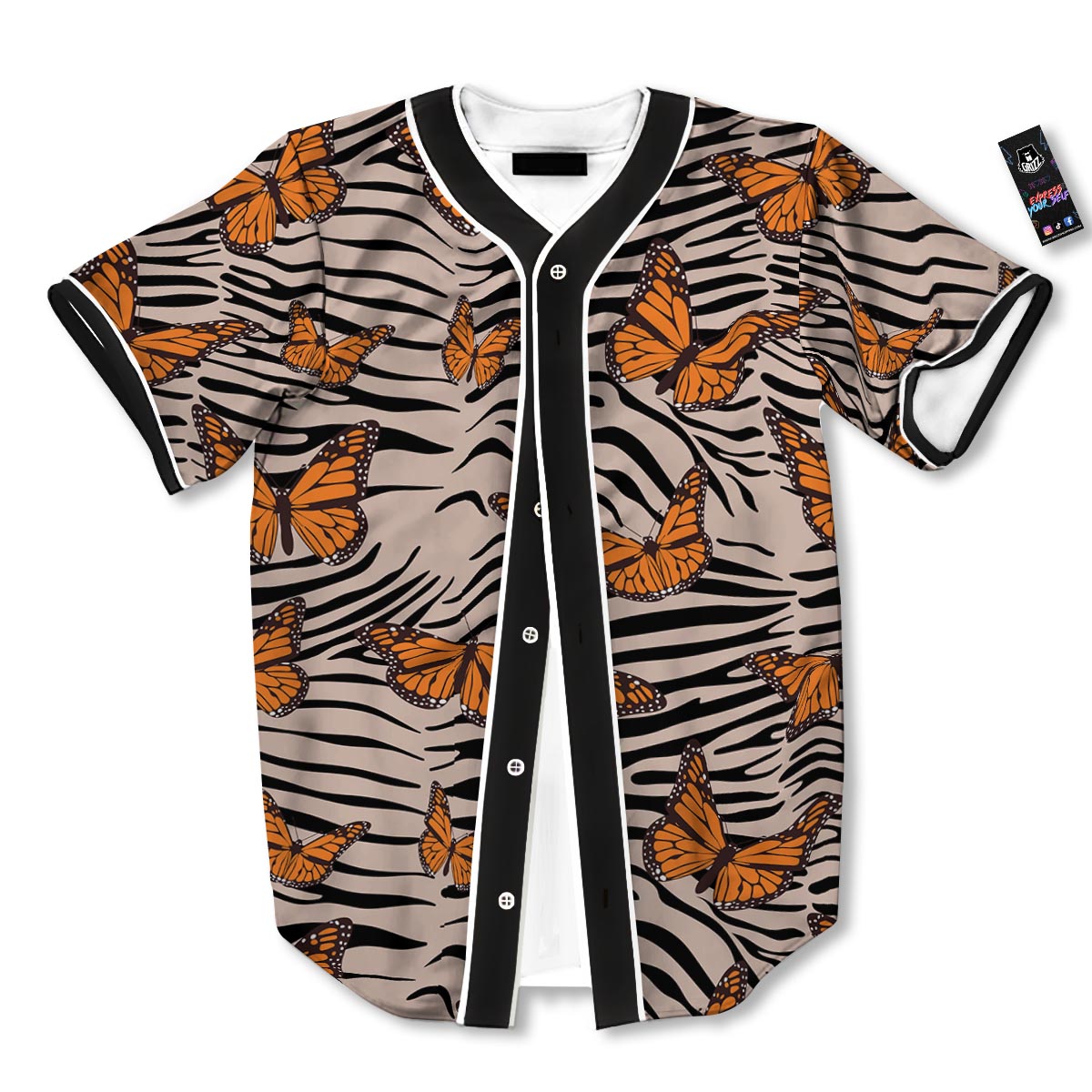 Butterfly Tiger Monarch Print Pattern Baseball Jersey-grizzshop