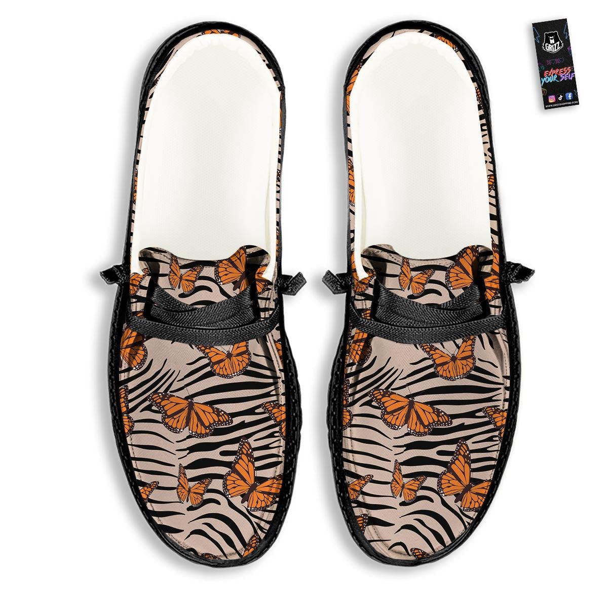 Butterfly Tiger Monarch Print Pattern Black Loafers-grizzshop