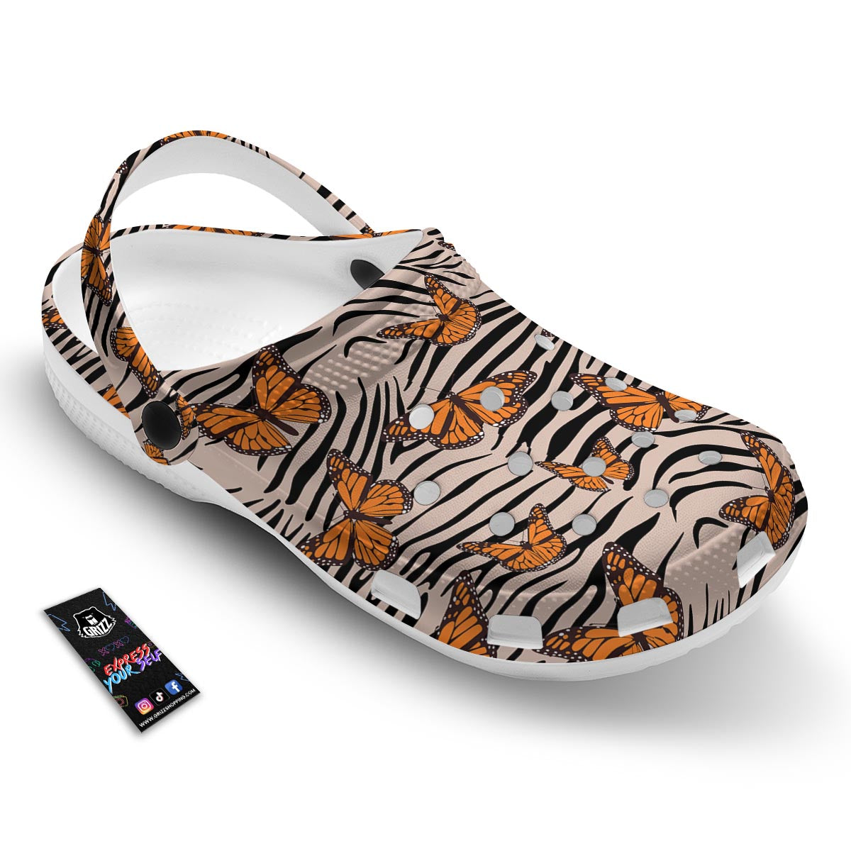 Butterfly Tiger Monarch Print Pattern Clog-grizzshop