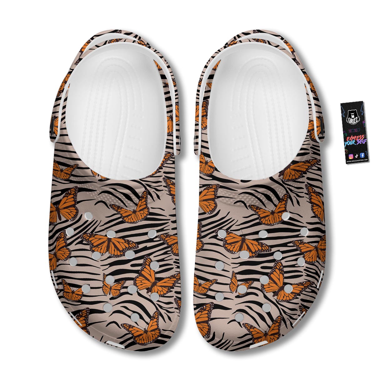 Butterfly Tiger Monarch Print Pattern Clog-grizzshop