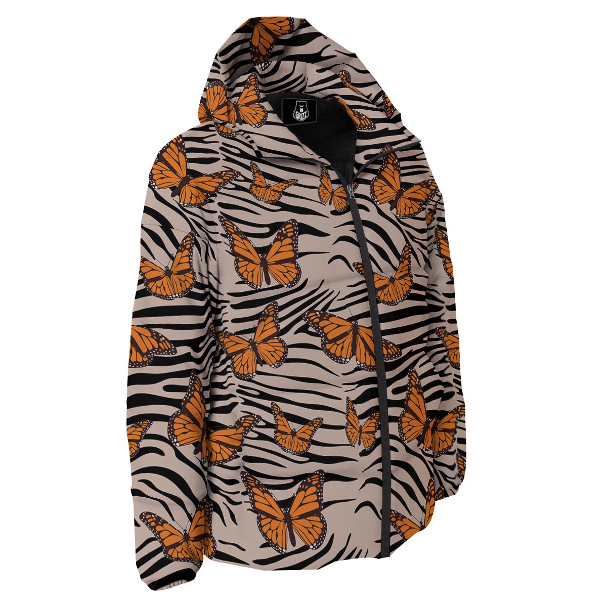 Butterfly Tiger Monarch Print Pattern Down Jacket-grizzshop