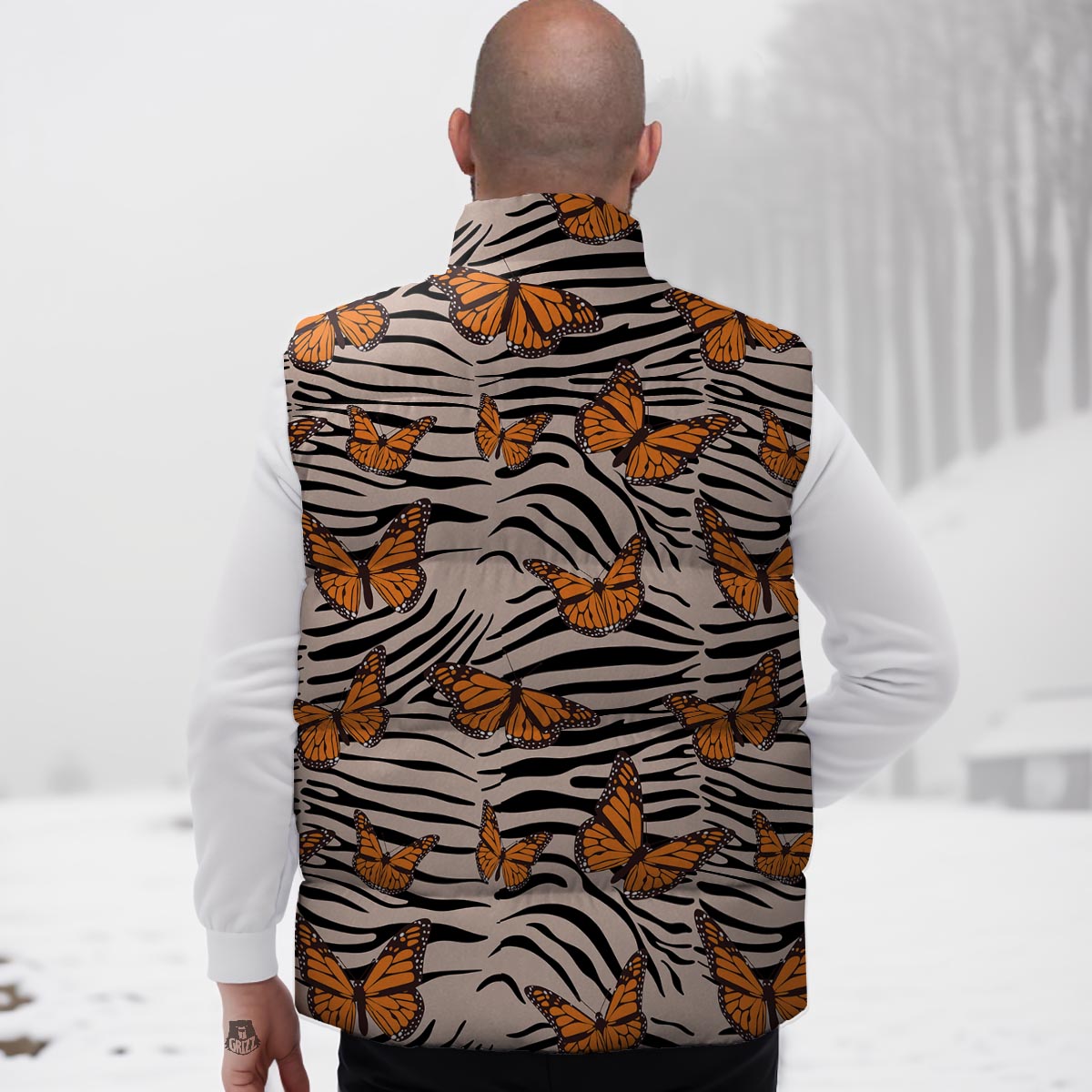 Butterfly Tiger Monarch Print Pattern Down Vest