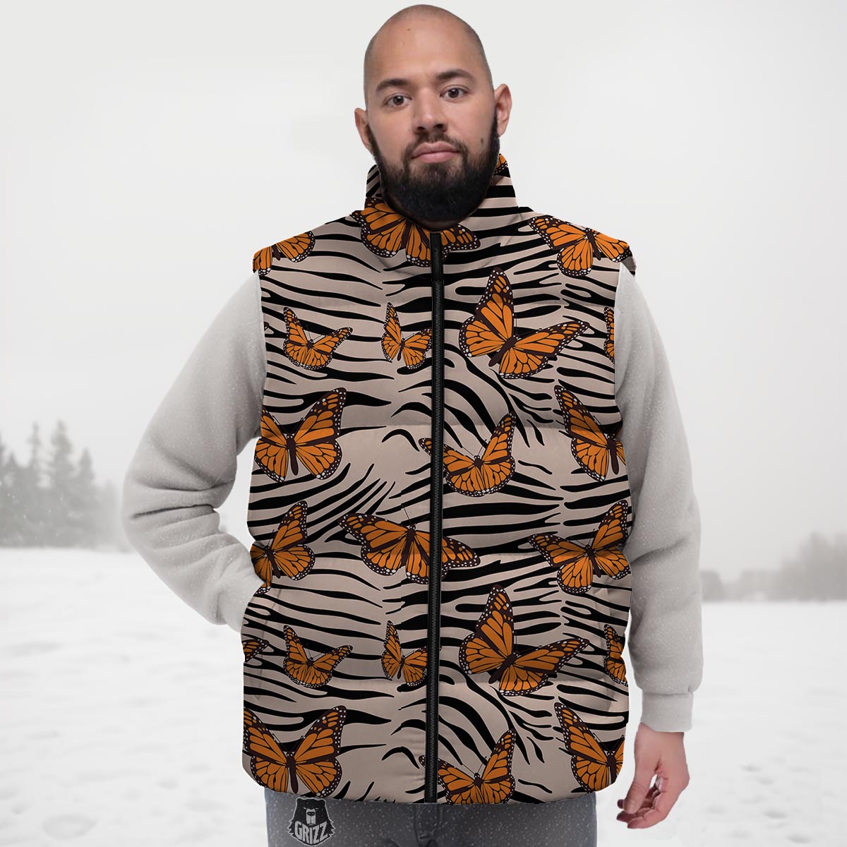 Butterfly Tiger Monarch Print Pattern Down Vest