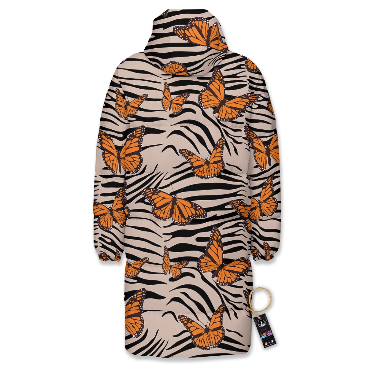 Butterfly Tiger Monarch Print Pattern Long Down Jacket-grizzshop