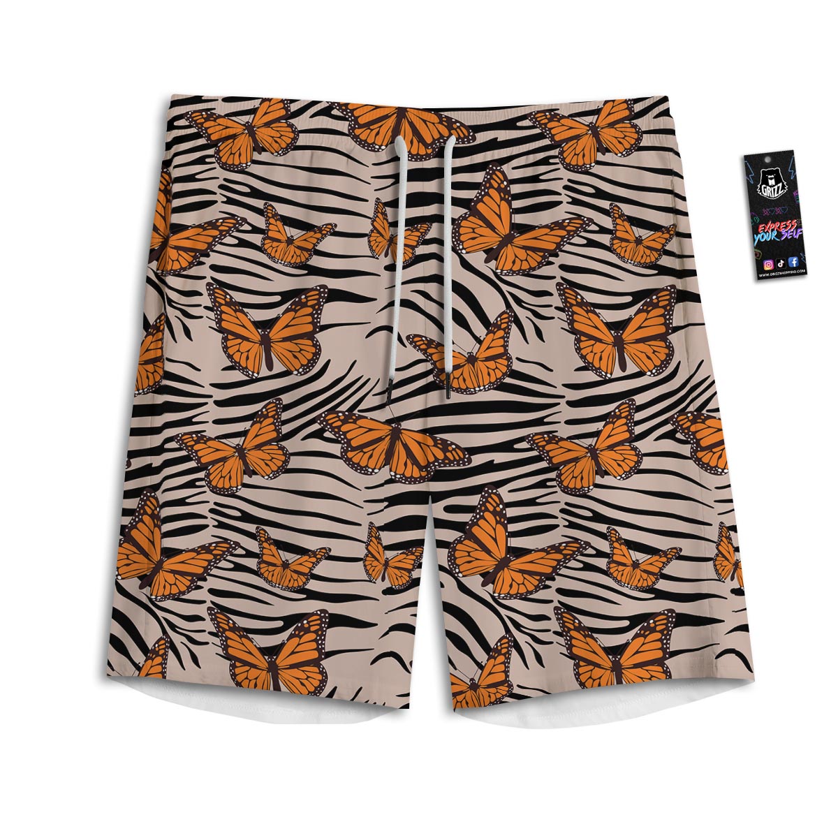 Butterfly Tiger Monarch Print Pattern Men's Athletic Shorts