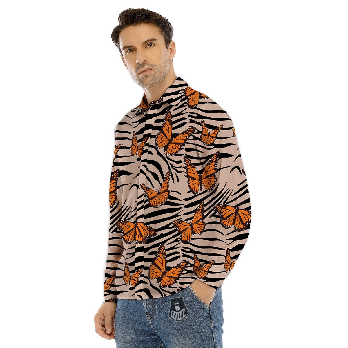 Butterfly Tiger Monarch Print Pattern Men's Dress Shirts-grizzshop