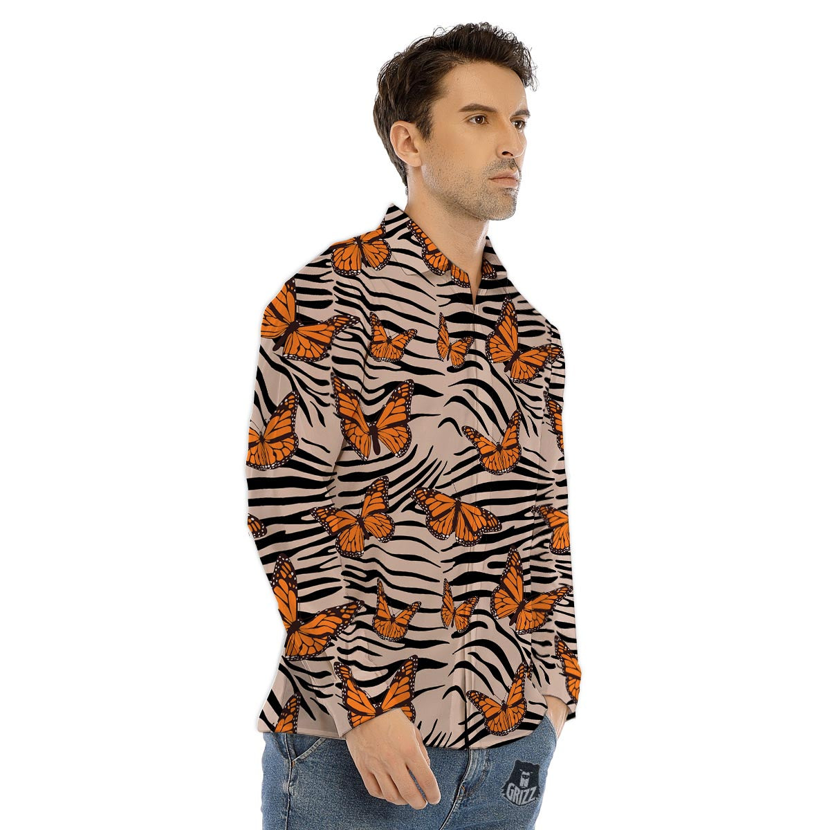 Butterfly Tiger Monarch Print Pattern Men's Dress Shirts-grizzshop