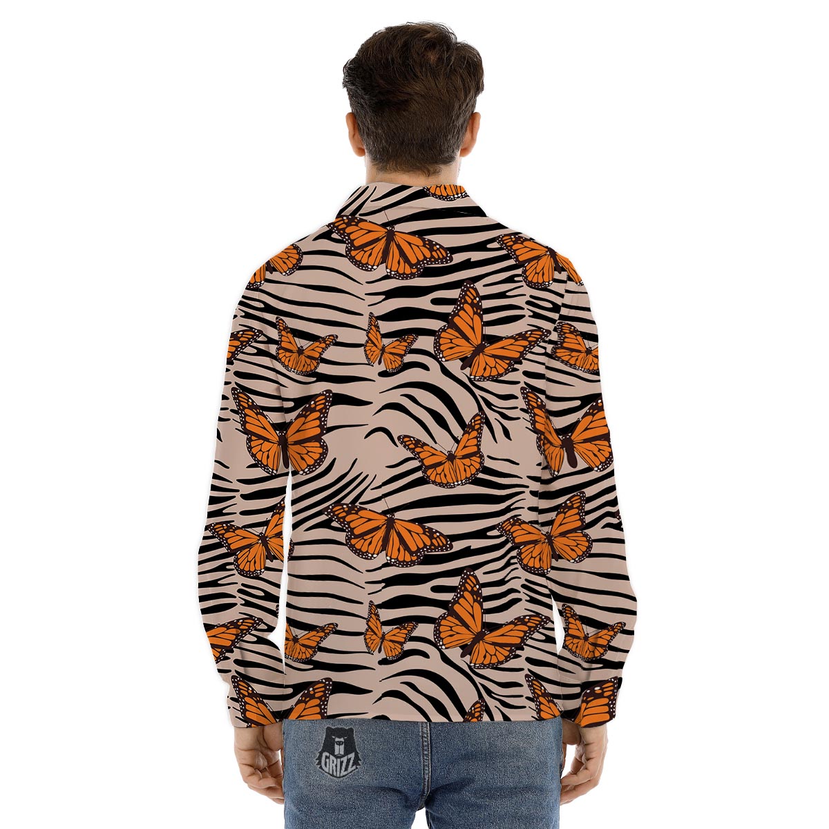 Butterfly Tiger Monarch Print Pattern Men's Dress Shirts-grizzshop